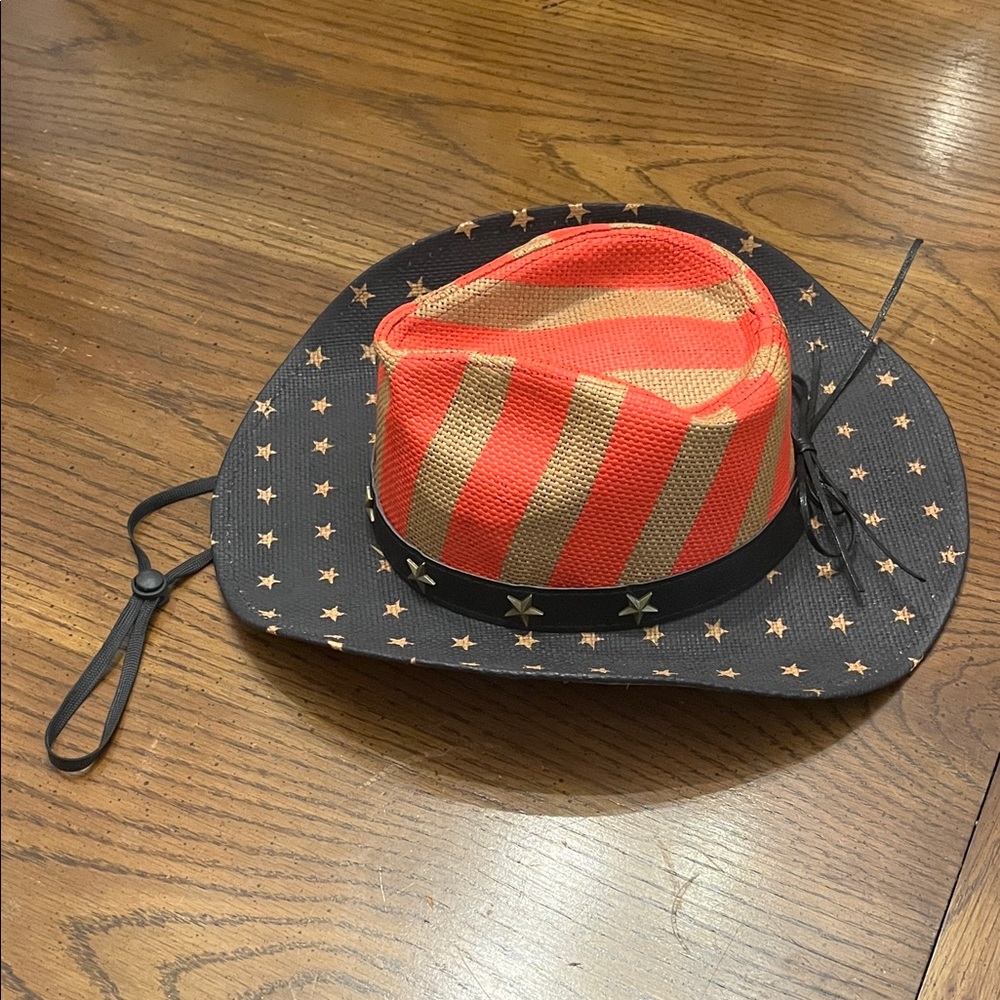 Red and Tan Star Pattern Cowboy Hat - Picture 2 of 12